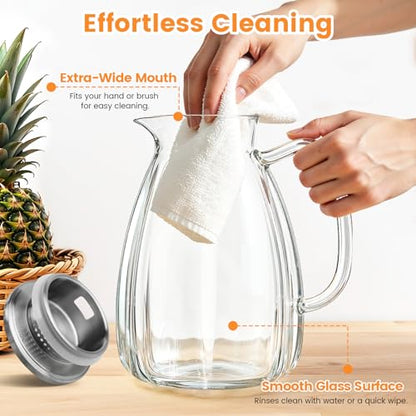 Glass Pitcher with Lid and Handle, 2.2L/74 oz Borosilicate Glass
