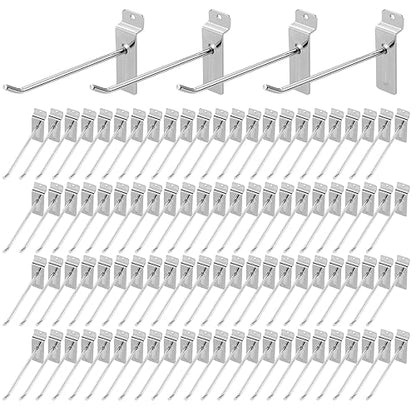Polmart 8" Heavy Duty Slatwall Panel Hooks, Silver (96-Pack, 8-inch)