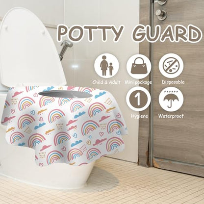 DEEKI 20 Pack Toilet Seat Covers Disposable, Safe No-Slip Waterproof for Kids Toddlers Use in Potty Training Public Restrooms Toilets, Portable Clean Covers for Adults Travel -Rainbow (20 Count) - size: 20 Count