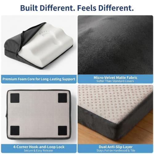 Foot Rest for Under Desk at Work, Ergonomic Footrest Stool, 3 Adjustable Heights Foam Cushion Pillow for Leg & Feet Support, Non-Slip Washable Cover for Office Gaming Chairs, Computer Desk, Home, Car