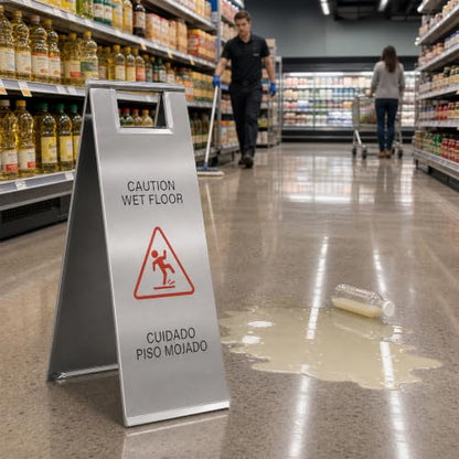 2 Pack Wet Floor Signs 24 Inch Stainless Steel Caution Sign Silver - color: Silver