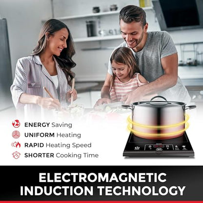 Mueller RapidTherm Portable Induction Cooktop,1800W Single Burner Hot Plate with 8 Power Levels, 8 Temperature Settings, 4 Presets, 4-Hour Timer, Auto Shut-Off & Child Lock for RV, Dorm, Small Kitchen