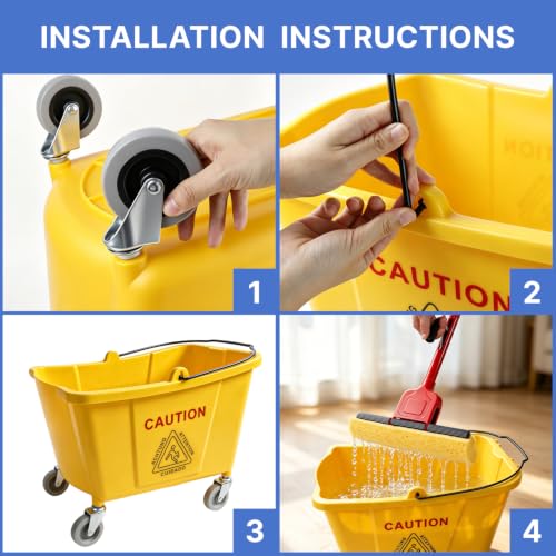 Commercial Sponge Mop and Bucket Set with Wheels for Floor Cleaning - size: 1 mop +2 mop heads+ 1 Bucket
