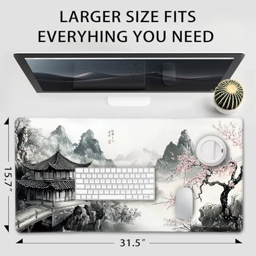 Japanese B&W Cherry Blossoms Gaming Mouse Pad Desk Mat 31.5"x15.7 - color: Black and White