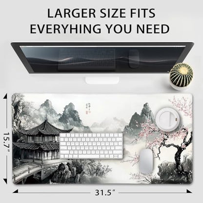 Japanese B&W Cherry Blossoms Gaming Mouse Pad Desk Mat 31.5"x15.7 - color: Black and White