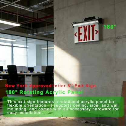 New York Approved Letter 8" Exit Sign Emergency Light Replaceable Acrylic Panel Removable Directional Indicator, Single and Double Face Optional, Fire Resistant UL Certified GMSEL-200 - size: Double face