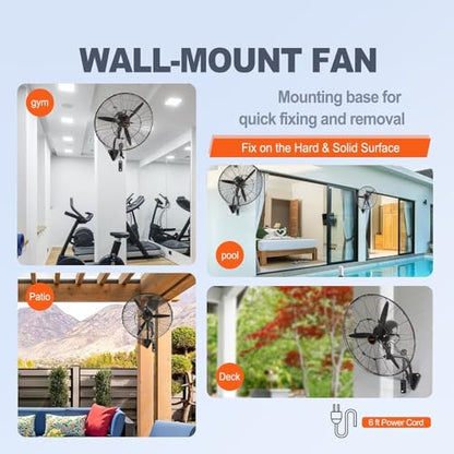 VEVOR 24 Inch 3-Speed 7000 CFM Black Waterproof Wall Mount Oscillating Fan - size: 24 Inch, style: Waterproof