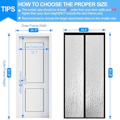 RELIANCER Magnetic Thermal Insulated Door Curtain,Waterproof EVA Door Cover,Fit Doors Size Up to 32"x80",Temperature Protection Insulated Doorway Curtain Partition,Patio Self-Closing Doors Net Screen - size: Fits Door Size 32"X80"