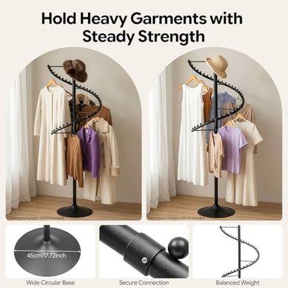 DYRABREST Spiral Rotating Clothing Rack, 5.91ft H 38-Ball Heavy Duty Garment Rack, Space Saving Standing Metal Sturdy Freestanding Hanger for Boutique Bedroom (Black) - color: Black