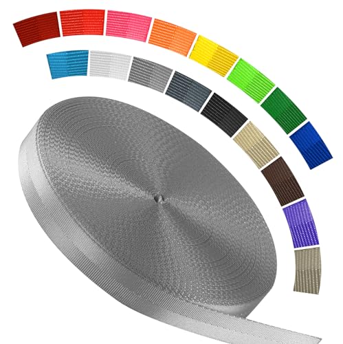 Polyester Webbing Strap 16+Colors – 1"&1.5"&1.9" – 16.5 25 33 55 Yards Heavy Duty Webbing Roll, Flat Webbing Strap for Indoor&Outdoor Gear, DIY Crafting, Repairing - color: Light grey, size: 1"-16.5 yards