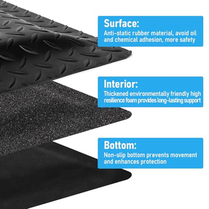 2 x 5 FT Anti Fatigue Mats Industrial 15/16 Inch Thick Soft Sponge Ergonomic Mat Durable Heavy Duty Diamond Plate for Standing Non Slip Industrial Grade Floor Mat for Leg & Back Pain (Black) - size: 59.9"L x 23.6"W x 0.9"Th