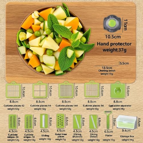 28pcs Ultimate Vegetable Chopper Set - Multifunctional Manual Food Processor with Container, Hand Guard & Blades for Quick Slicing, [Replacement] (Blades) - color: Blades