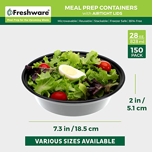 Freshware Meal Prep Containers with lids [150 Pack] Food Storage Containers, Bento Box, BPA-Free, Stackable, Microwave, Dishwasher, Freezer Safe, 32 Oz, Black - size: 28OZ-150PK