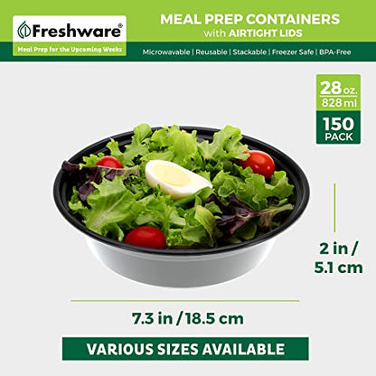 Freshware Meal Prep Containers with lids [150 Pack] Food Storage Containers, Bento Box, BPA-Free, Stackable, Microwave, Dishwasher, Freezer Safe, 32 Oz, Black - size: 28OZ-150PK