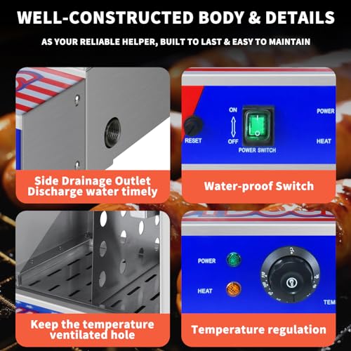 Hot Dog Steamer 2-Tier Hot Dog Steamer Machine with Bun Warmer 27 L/24.52 QT Electric Steamer with Adjustable Temperature