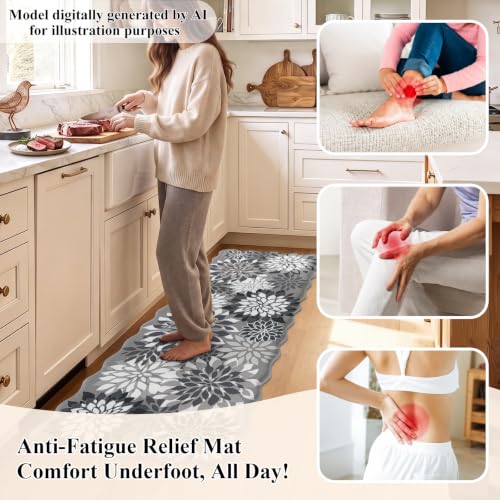 HEBE Anti Fatigue Kitchen Rugs Set of 3, Cushioned Kitchen Mats for Floor - color: Black/Floral