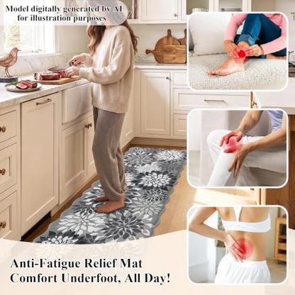 HEBE Anti Fatigue Kitchen Rugs Set of 3, Cushioned Kitchen Mats for Floor - color: Black/Floral