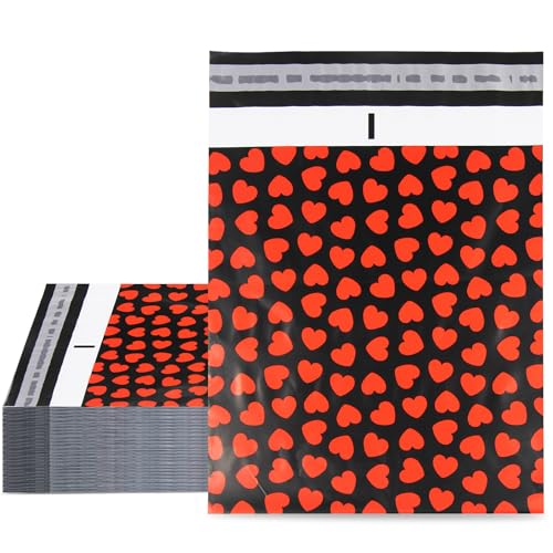 10x13 Inch TONESPAC 100 Pack 3.15Mil Poly Mailers Lovely Hearts Valentines Shipping Bags, Self-Sealing Non-Padded Envelopes for Small Business, Waterproof Poly Mailing Bags - Lovely Hearts - color: Lovely Hearts