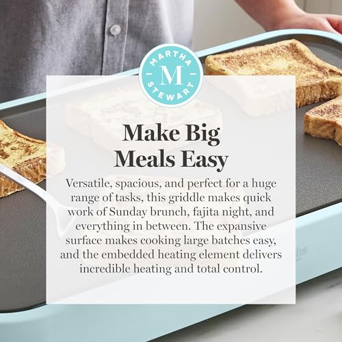 Martha Stewart 12"x 22" XL Electric Griddle, Ceramic Nonstick Flat Top - color: Sky Blue