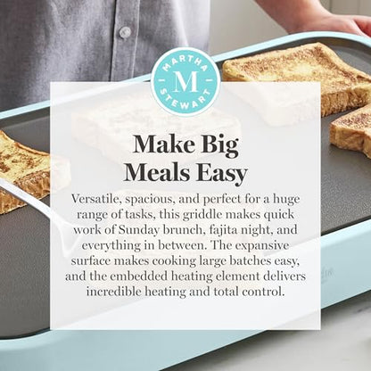 Martha Stewart 12"x 22" XL Electric Griddle, Ceramic Nonstick Flat Top - color: Sky Blue