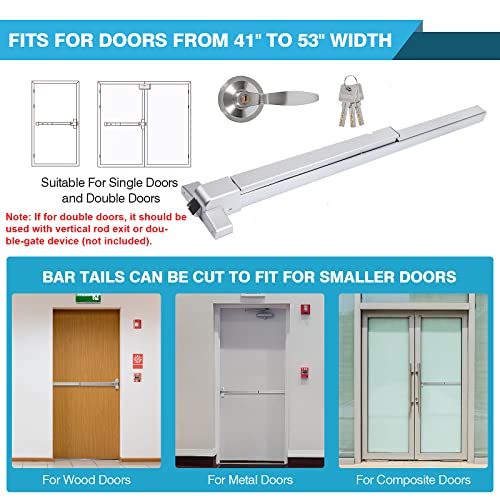 IRONWALLS Heavy Duty Panic Bars for Exit Doors, 41" Commercial Push Bar Panic Exit Device with Door Lever & 32" Panic Bar with Vertical Rod, Stainless Steel Panic Door Hardware for Double Doors