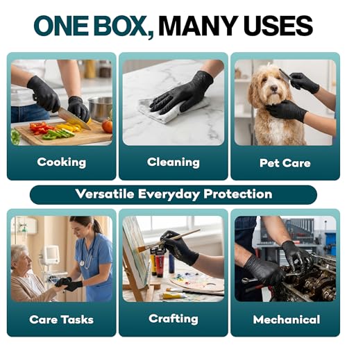 Disposable Black Nitrile Gloves X Small 50 Count - Extra Thick 4.5 Mil - Powder and Latex Free Rubber Gloves - Surgical Medical Exam Gloves - Food Safe Cooking Gloves - size: X Small