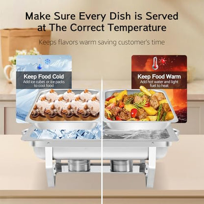 Chafing Dish for Buffet, 2 Pack 9QT Stainless Steel Chafing Servers Food Warmer Set with 4 Half Size Food Pan for Kitchen Party Banquet Dining, Silver - size: 2 Pack Silver