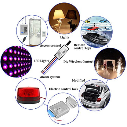 Smart Home 433MHz Universal Mini Wireless RF Remote Control Switch DC 5V 6V 9V 12V Electromagnetic Lock Fingerprint Lock Relay Output Control Module (Latching-1 Switch)