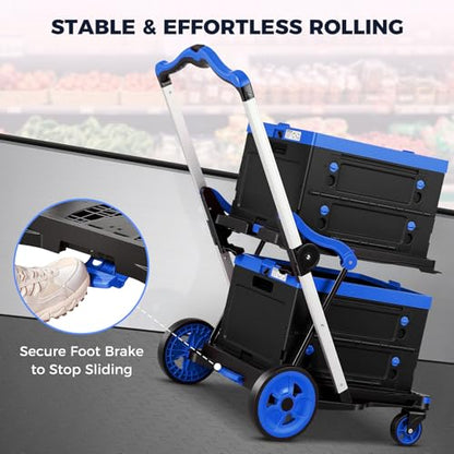 Collapsible Shopping Cart with Wheels, Foldable Platform Hand Truck (Blue) - color: Blue
