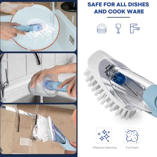 RIMAY Soap Dispensing Dish Brush Dish Scrubber with Soap Dispenser Handle - color: Blue