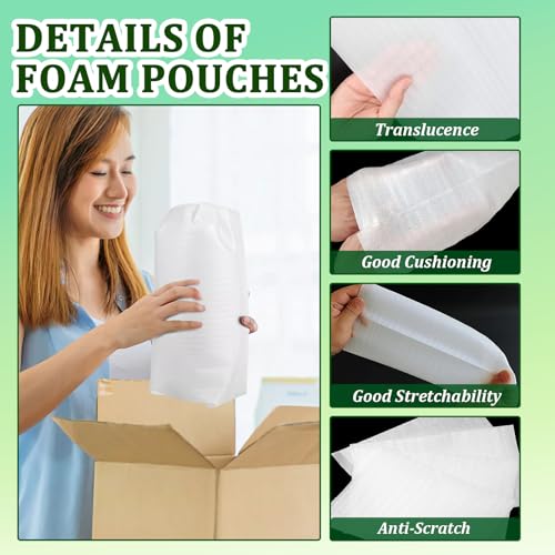 50 Pack Foam Pouches 12x16in, Large Cushion Foam Wrap for Moving - size: 12x16 inch