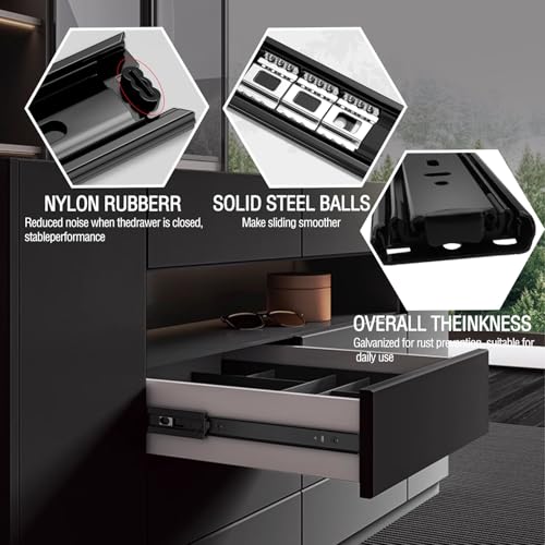 6 Inch Drawer Slide, YAOBVIS 1 Pair Heavy Duty Full Extension Ball Bearing Drawer Runners, Smooth Side Mount Cabinet Rails for Kitchen, Bathroom, Garage and Tool Cabinets - size: 6 Inch