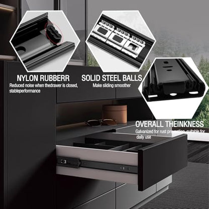8 Inch Drawer Slide, YAOBVIS 1 Pair Heavy Duty Full Extension Ball Bearing Drawer Runners, Smooth Side Mount Cabinet Rails for Kitchen, Bathroom, Garage and Tool Cabinets - size: 8 Inch