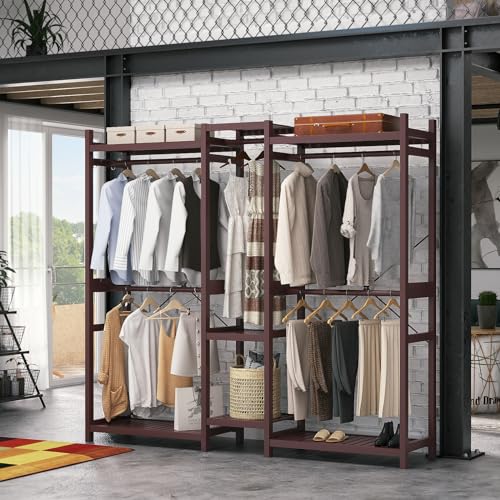 Homykic Bamboo Clothing Rack with 7 Shelves, 5 Rods, 70” Wide, Espresso - color: Espresso, size: III Large