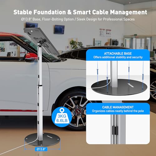 AboveTEK Anti Theft iPad Floor Stand, Robust Security Kiosk POS Tablet Stand, Height Adjustable Tablet Floor Stand w/Lock and Key Mechanism for 10.9-11" iPad & Galaxy Tab, Ideal for Retail Business - size: 10.9-11"