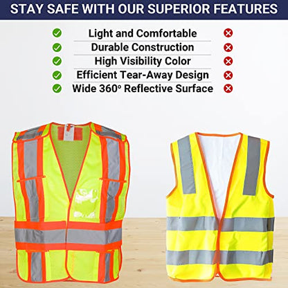 High Visibility Safety Vest – ANSI Class 2 Breakaway Vest with 5 Pockets, Yellow with Adjustable Hook and Loop Closure, Hi Vis Breathable Mesh, Heavy Duty Work Wear for Men or Women, 3 Pack (XL/XXL) - size: X-Large-XX-Large