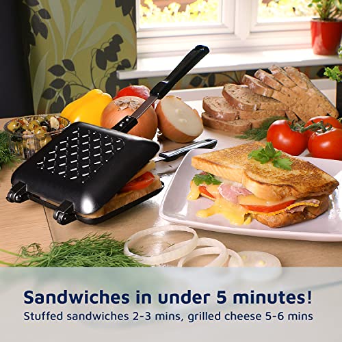 Jean-Patrique Stovetop Panini Grill Press Sandwich Maker, Black – Ceramic Nonstick Grilled Cheese Maker with Handles - Indoor & Outdoor Double-sided Sandwich Toaster - color: Black