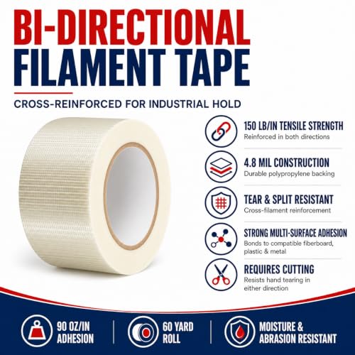 GGR Supplies FIL-835B/D Bi-Directional Filament Tape, 8 Inch x 60 Yards - size: 8" in. x 60 yds.