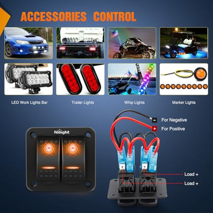 Nilight 2 Gang Rocker Switch Panel w/Orange LED Light 5Pin ON Off Pre-Wired - color: Amber, size: 2 Gang