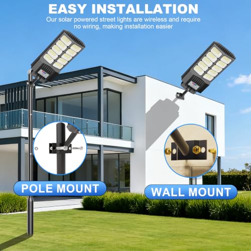 New 6500W Solar Street Lights Outdoor Waterproof - Commercial Outdoor Solar Light, 200pcs High Brightness LEDs, Solar Parking Lot Lights Dusk to Dawn for Yard Garden with Motion Sensor - 2 Pack - size: L-2Pack