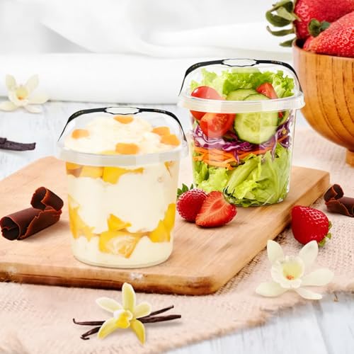 Disposable Food Containers With Lids And Spoons 50 Pack 24oz Parfait Dessert Fruit Salad Cups Take Out Meal Prep Salad Bowls For Lunch, To-Go Party Containers Food Storage Containers With Lids (24oz) - size: 24oz