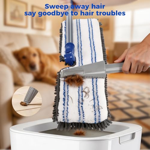 Masthome 2-Sided Microfiber Mop,Flip Flat Mop with Hair Scraper - color: Blue Professional