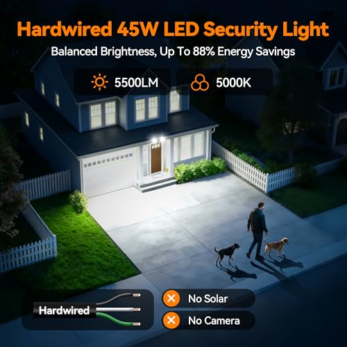 45W 5500LM Outdoor Flood Lights, Dual Head Wall Switch Controlled LED Exterior Flood Light, 5000K Daylight, IP65 Waterproof Hardwired Security Light for Outside Garage Yard (Black) - color: Black, size: 1 Pack