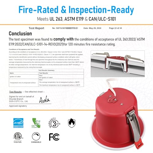TORCHSTAR 4-Pack 4 Inch 2 Hour Fire Rated LED Recessed Light, Deep Baffle - size: 4 Inch