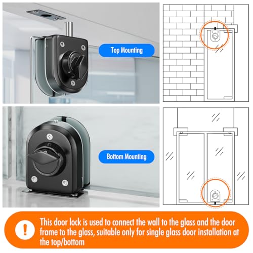 Ranbo No-Drill Keyless Glass Door Lock, Floor Lock for Frameless Glass - color: LE-70A Brushed Black