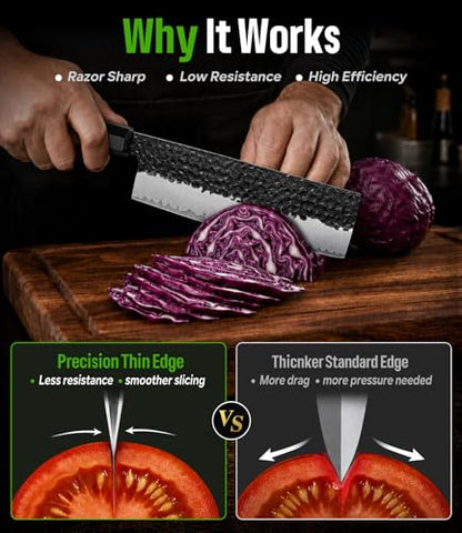 FAMCÜTE 7'' Nakiri Knife, Hand-Forged Ultra Sharp Chef Knife Gifts for Men - size: 7 Inch Nakiri Knife