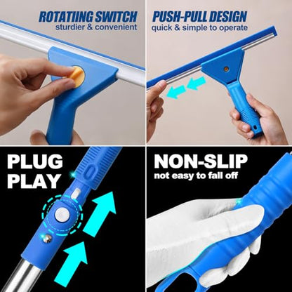 Professional Window Cleaning Kit, 76" Squeegee & Scrubber with 3 Gal Bucket