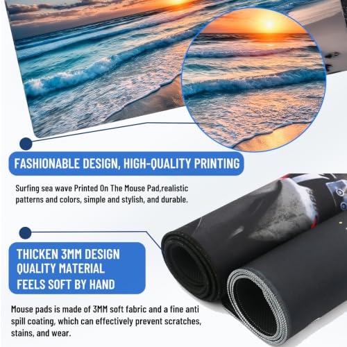 Large Gaming Mouse Pad 35.7"X15.7",Sea Waves Beach Mousepad Desk Mat - color: Sunset at Sea