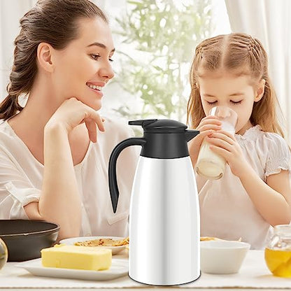 70oz Thermal Coffee Carafe Insulated Coffee Thermos Airpot, Stainless Steel Coffee Carafes Urn For Keeping Hot, Double Walled Insulated Vacuum Flask, Hot Beverage Drink Tea Coffee Dispenser, White - color: White