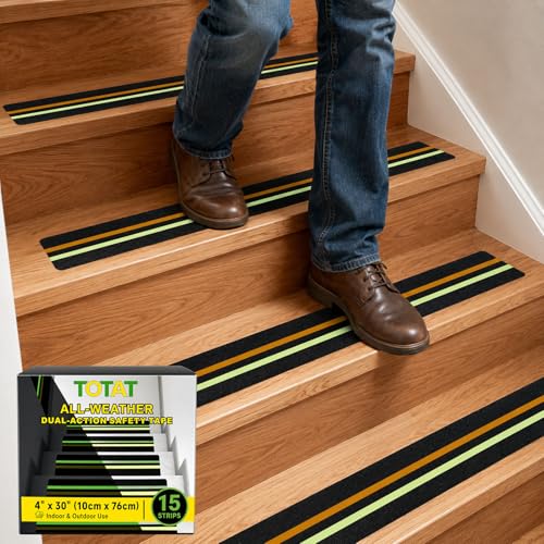 15 Pack Glow in the Dark & Reflective Non Slip Grip Strips, 4" x 30" Precut Anti Slip Tape for Stairs, Heavy Duty Waterproof Safety Treads Strips for Outdoor/Indoor Steps, Decks & Garages - color: Glow & Reflective, size: 4 Inch